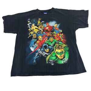 DC Comics Justice League T-Shirt XL Black Green Lantern Flash Batman VTG 2009